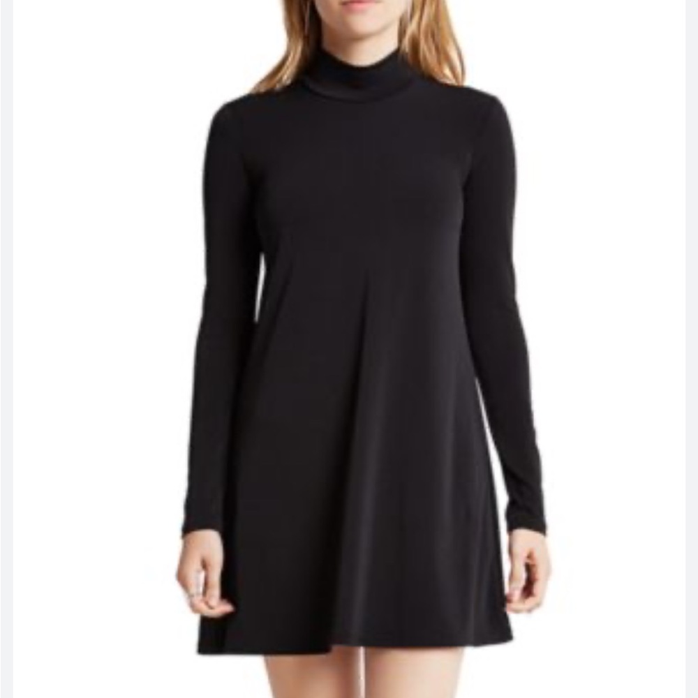 FREE PEOPLE BLACK LONG SLEEVE FLARED MOCK NECK MINI DRESS